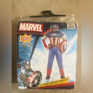 Captain America Halloween Costume 3pc Boys, M (8-10): Half Mask, Belt, Bodysuit